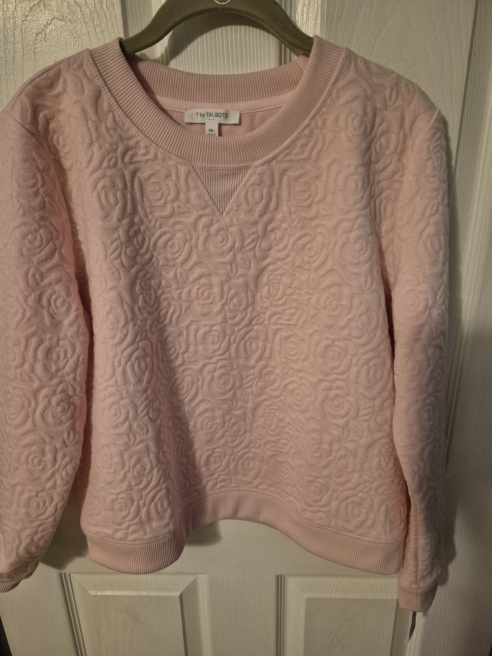 T By Talbots Women's Pink Quilted Rose Pullover